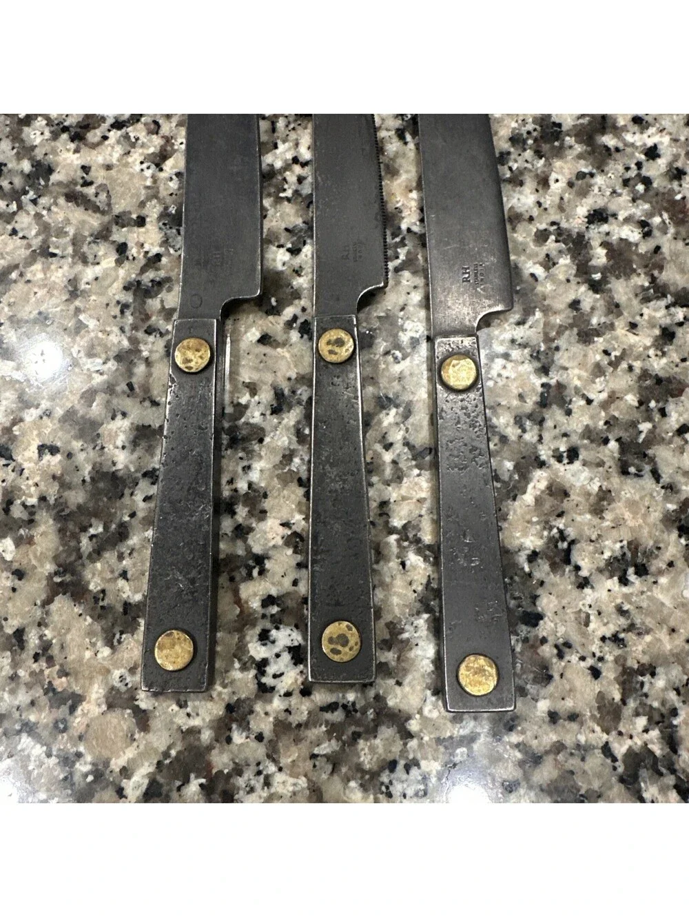 Hammered Steel Rivet Flatware 3 Knives Jefferson Mack Rare Restoration Hardware